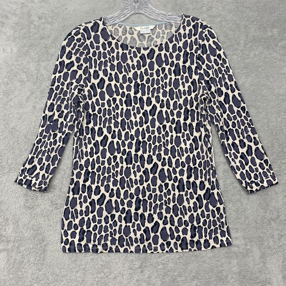 Boden Shirt Womens 4 White Gray Animal Print Tee Pullover Cotton Lyocell